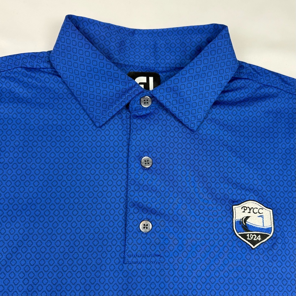 Footjoy Mens Golf Polo Shirt Sz Large Oversized Blue Geometric AOP Stretch A8